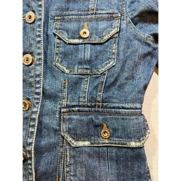 DKNY JEANS Jean Jacket Womens Small Blue Denim Pockets Button Long Sleeve Ladies - Picture 5 of 10